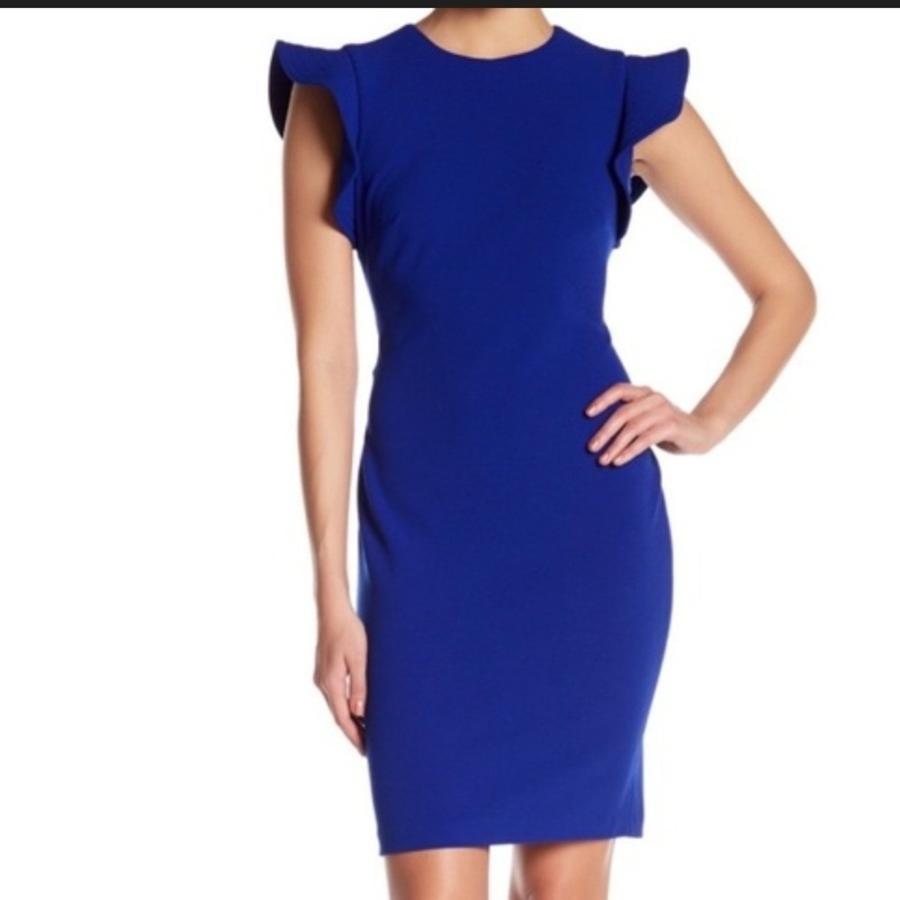 Liz Claiborne Womens Sheath Dress Royal Blue Flutter‎ Sleeve Knee Length Size 12